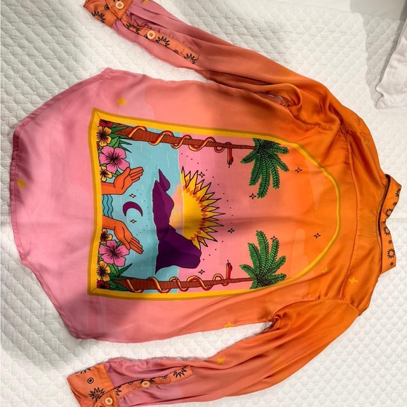 Vibrant Orange and Pink Graphic Shirt - Picture 1 of 3
